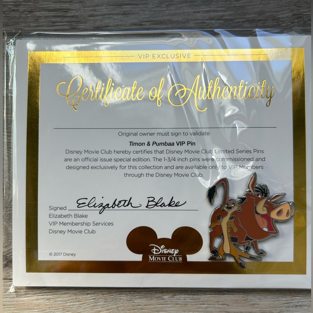 Disney Movie Club Exclusive Timon & Pumbaa VIP Pin
